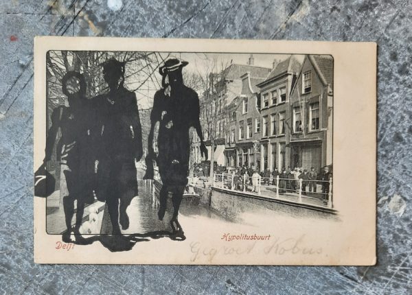 Linoleumdruk op ansichtkaart VIII